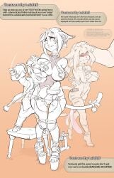 2boys 2girls arms_behind_back arms_tied_behind_back auction bell bell_collar body_writing bondage cat_ears cat_girl cat_tail catgirl clothed_male clothed_male_nude_female cmnf collar dancer_outfit degradation_text degrading degrading_text facepaint final_fantasy final_fantasy_xiv fingering fishnets fucktoy functionally_nude functionally_nude_female hair_ornament jewelry lalafell large_breasts legs_tied_together legs_together miqo'te monochrome nipple_piercing nipple_rings nude_female pimp platform_heels restrained rope rope_bondage sex_slave shorter_male slave slave_auction slave_girl sling_bikini slingshot_bikini slingshot_swimsuit smaller_male smiling sparrow_(artist) stockings stool sunglasses sweatdrop taller_female taller_male tied_to_floor wide_hips worried worried_expression worried_face worried_look