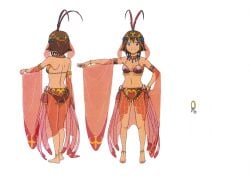 1girls amy_(suisei_no_gargantia) aqua_eyes arm_up ass barefoot belly_dancer breasts brown_hair cleavage concept_art feet female female_only from_behind hand_on_own_hip highres jewelry legs looking_at_viewer medium_breasts multiple_views navel official_art pose posing scan short_hair sideboob smile solo suisei_no_gargantia thighs