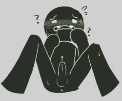 anus anus_peek black_body blush covering_face embarrassed fangs gray_background greedyghoul legs_up mewgenics penis sillouette sounding sounding_rod steven_(time_fcuk) stickman sweat tagme time_fcuk white_eyes