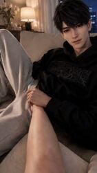 1boy 1girls 3d ai_animated ai_assisted ai_generated animated brown_hair caleb_(love_and_deep_space) clothed female_pov foot_fetish foot_play footjob handsome_man living_room love_and_deep_space male_moaning masturbation masturbation_through_clothing masturbation_under_clothes pleasure_face pov protagonist_(love_and_deep_space) protagonist_(love_and_deepspace) purple_eyes sofa sound straight tagme video video_games