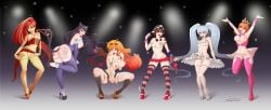6girls black_hair black_hair_female blake_belladonna blonde_female blonde_hair boots breasts cat_ears half-dressed half_naked half_naked_female high_heel_boots high_heels long_hair long_hair_female nora_valkyrie orange_hair orange_hair_female pose posing pyrrha_nikos red_hair red_hair_female ruby_rose rwby shonomi twintails weiss_schnee white_hair white_hair_female writing_on_body writing_on_pussy writing_on_thigh yang_xiao_long