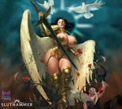 1girls adepta_sororitas ai_assisted ai_generated angel angel_wings armor big_breasts bikini_armor black_hair blue_eyes breasts busty cleavage corset curvaceous curvy female fit_female garter_belt garter_straps holding_object holding_weapon hourglass_figure huge_breasts lewdstein living_saint long_hair narrow_waist parody pasties pauldrons revealing_clothes saint_celestine sister_of_battle skull slim_waist solo sword thick_thighs thighs toned underboob voluptuous warhammer_(franchise) warhammer_40k warhammer_community wide_hips wings
