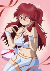 candy fanart female_villain freckles freckles_on_face ginger ginger_female ginger_hair gundam gundam_00 large_breasts mobile_suit_gundam nena_trinity red-haired_female red_hair redhead redhead_female redheaded_female stud_earrings tongue_out twintails twintails_(hairstyle) valentine's_day villainess yellow-eyed_female yellow_eyes