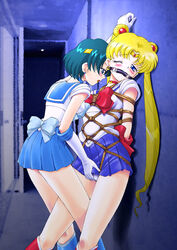 2girls ami_mizuno bishoujo_senshi_sailor_moon bit_gag blonde_hair blue_eyes blush bondage bound bound_arms breasts clothed clothed_female clothing female female_only femdom femsub fingering fingering_pussy gag gagged green_hair human long_hair multiple_females multiple_girls nonude panties restrained rope rope_bondage sailor_mercury sailor_moon saliva serafuku short_hair skirt slave spark_utamaro tiara tied_hair tied_up twintails usagi_tsukino yuri