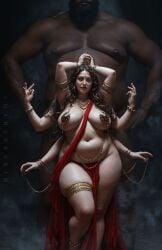 6_arms amandovakinai belly big_breasts chubby goddess hindu_mythology indian interracial loincloth milf plump saree smaller_female thick_thighs