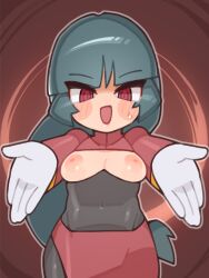 boobs_out breasts female female_only pokemon pokemon_rgby red_eyes sabrina_(pokemon) sweelan teal_hair