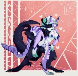 2025 absurd_res anthro anthro_on_anthro balls breast_grab breasts canid claws clenched_teeth digital_media_(artwork) duo female fish fur genitals hand_on_breast hi_res knot lammyshark_(character) male male/female mammal marine nipples nude penetration penis purple_body purple_fur savielle sex shark simple_background tail teeth vaginal_penetration vaginal_penetration yellow_sclera