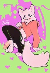 anthro azafox balls big_balls big_penis bodily_fluids boy_kisser_(meme) clothing domestic_cat dripping felid feline felis genital_fluids genitals hi_res humanoid legwear male mammal meme penis precum precum_drip saggy_balls silly_cat_(mauzymice) solo stockings sweater teasing teasing_viewer topwear