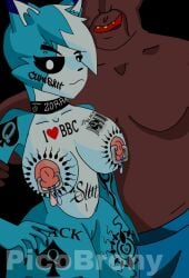 1boy 1girls 4_fingers akela animal_ears animal_humanoid animal_nose anthro areola areolae belly_button black_nose black_sclera breasts breasts breasts collar ear english english_text eyebrows eyelashes eyes female fingers hair hand_on_hip heart hips hips_wider_than_shoulders human las_perrerias_de_mike male naked naked_female navel nipples nose nude nude_female picobrony pierced_nipples piercing piercings pussy red_heart short_hair spanish spanish_text tattoo tattoos ugly_bastard vagina white_eyes wide_hips