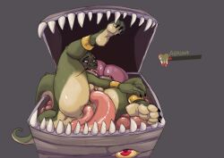 abruna_(character) absurd_res anal anal_sex anklet anthro claws crocodilian curling_toes defeated duo eyebrow_piercing facial_piercing feet female gameplay_mechanics gold_(metal) gold_jewelry gui health_bar hi_res jewelry mimic multiple_piercings penetration piercing questionable_consent reptile scalie scar sex tail teeth tentacle tentacle_penetration tentacle_sex toe_claws tongue umpherio vaginal_penetration yellow_eyes