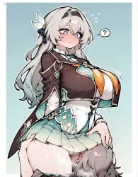 2girls a1exwell ai_generated embarrassed face_between_thighs firefly_(honkai:_star_rail) head_under_clothes head_under_skirt honkai:_star_rail hoyoverse implied_cunnilingus shy simple_background sniff sniffing stable_diffusion steaming_body stelle_(honkai:_star_rail) yuri