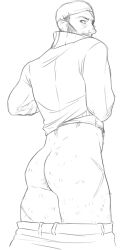 ass beard clothed_male demoman demoman_(team_fortress_2) eyepatch hairy_ass leg_hair male male_only pants_down scars team_fortress_2 thighs trashtank