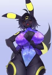 1girls anthro artist_request blushing breast_window breasts eeveelution female female_focus female_only flashing flashing_breasts fur furry furry_female furry_only hand_on_hip large_breasts large_thighs looking_at_viewer nyx_(p4wsized) one-piece_swimsuit pokemon pokemon_(species) purple_clothing red_eyes short_hair showing_breasts smile solo solo_female solo_focus swimsuit tail thick_thighs thighs umbreon vest