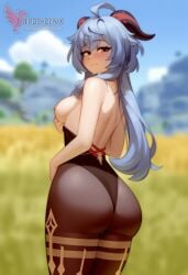 1girls 2d ai_generated ass big_ass breasts erophoenix female female_focus full_body ganyu_(genshin_impact) genshin_impact horns long_hair looking_at_viewer medium_breasts nipples pantyhose patreon_username silver_hair solo solo_female sweat thick thick_thighs uncensored undressing