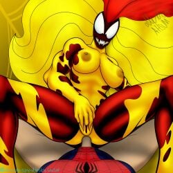 1boy 1boy1girl 1girls ahsum_spy-d anal anal_insertion anal_sex areola areolae big_hair breasts dick_in_ass female female_focus female_penetrated finger_in_pussy fingering fingering_pussy fingering_self humanoid male male/female marvel marvel_comics masturbation masturbation_while_penetrated scream_(spider-man) spider-man symbiote