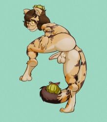 absurd_res anonymous_artist anthro anus ass backsack balls brown_hair cactus cactus_creature cory_pereski countershading digitigrade elemental_creature erection eyewear felid feline felis femboy flora_fauna foreskin genitals glasses hair hi_res humanoid_genitalia humanoid_penis hybrid long_hair long_tail male mammal penis plant presenting presenting_hindquarters round_glasses sand_cat shy solo stripes tail uncircumcised