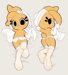 3_toes 4_fingers anthro ass bonita_(gaturo) clothing dakimakura dakimakura_design featureless_chest feet female fingers flat_chested fur garter_straps gaturo genitals hi_res humanoid_genitalia humanoid_pussy humanoid_vulva lagomorph legwear leporid looking_at_viewer mammal pussy rabbit scut_tail short_tail smile solo stockings tail toes vulva wedding_clothing white_clothing white_garter_belt white_legwear white_stockings white_veil yellow_body yellow_butt yellow_ears yellow_fur yellow_pussy yellow_tail yellow_vulva