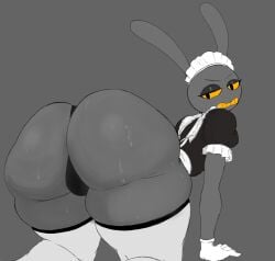 1boy ass ass_focus bending_over bent_over big_ass d4cmece dripping femboy glitch_productions jax_(the_amazing_digital_circus) large_ass maid maid_jax_(the_amazing_digital_circus) maid_uniform no_background rabbit rabbit_ears sweat sweaty_butt the_amazing_digital_circus thick_thighs thong thunder_thighs