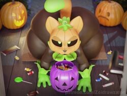 3d acstlu all_fours basedvulpine begging big_ass candy completely_nude dessert halloween holidays horny huge_ass jack-o'-lantern lewd nude pumkat pumpkin zoidrawzaton