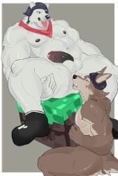 2025 abs anal anthro anthro_on_anthro areola army_helmet ass balls barazoku bear biceps big_balls big_muscles big_penis border canid canine canis claws clothing duo epic_games erection eye_patch eyebrows eyewear footwear fortnite fur genitals glans grey_background hand_on_leg hand_on_thigh hat headgear headwear hi_res huge_muscles humanoid_genitalia humanoid_penis kemono kerchief kneeling looking_pleasured male male/male mammal microsoft minecraft mojang monotanka muscular muscular_anthro muscular_male narrowed_eyes navel neckerchief neckwear nipples nude open_mouth open_smile oral pecs penis polar_bear polar_patroller rimming sex simple_background sitting smile socks spread_legs spreading teeth thick_arms thick_thighs tongue tongue_out tuft ursine wendell_(fortnite) white_border wolf xbox_game_studios