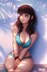 1girls 2018 bikini breasts brown_eyes brown_hair fair-skinned_female fair_skin female female_focus female_only light-skinned_female light_skin long_hair mea_(tsuaii) solo solo_female solo_focus swimsuit tsuaii