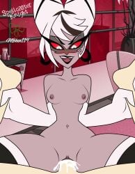 1boy 1girls amazon_position ankle_grab carmilla_carmine cum cum_drip cum_dripping cum_dripping_out_of_pussy cum_in_pussy cum_inside cumdrip dominant_female dripping dripping_cum dripping_pussy dripping_semen earings femdom grabbing_legs grey_body grey_skin hazbin_hotel internal_cumshot leg_grab long_hair male male_out_of_frame mature_female mbhen114 milf out_of_frame out_of_frame_male penis pov red_sclera smile spellcaster_knight spread_legs white_eyes white_hair