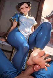 ai_generated ass benj17 chun-li chun-li_(street_fighter_6) feet feet_focus feet_up foot_fetish footjob navel nude shiny_skin soles street_fighter sweat toes uncensored