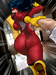 1girls ass dat_ass fat_mons jessica_drew kat's looking_back male marvel pov sideboob spandex spider-woman superheroine unseen_male_face