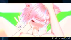 3d_animation, audio, blowjob, futa_on_female, hand_on_head, hand_on_penis kemonomimi, kleinvoimond, one_eye_closed, peace_sign, pink_hair, tagme throat_noise, video voimond,