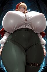 1girls ai_generated big_ass big_breasts big_female blonde_female blonde_hair blonde_hair blonde_hair_female blue_eyes breasts breasts_bigger_than_head clothing curvaceous curvy curvy_female curvy_figure female female female_focus female_only forest from_below gigantic_breasts grimm_(red_hood) heavy_breathing huge_ass huge_breasts large_breasts large_thighs lips long_hair mommy narrow_waist night nipple_bulge nunai outdoors parted_lips red_hood solo solo_female solo_focus steam steamy_breath tall_female tall_woman the_hunters_guild:_red_hood thick_thighs thighs thunder_thighs voluptuous voluptuous_female