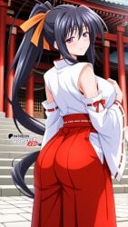 1girls ai_generated akeno_himejima ass ass_focus big_ass big_breasts black_hair boosterred99 breasts female female_only from_behind from_behind_position high_school_dxd illustrious_(stable_diffusion) japanese_clothes large_breasts light-skinned_female light_skin long_hair miko orange_ribbon pony_diffusion_xl ponytail purple_eyes ribbon seductive solo voluptuous