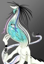 alien angelo_(plentyofsoup) anthro bent_ear black_hair blue_arms blue_body blue_breasts blue_ears blue_flesh blue_hair blue_hands blue_insides blue_legs blue_neck blue_tongue bracelet breast_augmentation_scar breasts digital_media_(artwork) duo eye_bags facial_piercing female female_prey forked_tongue green_pupils hair hand_on_neck hi_res hybrid internal jewelry long_ears long_nose looking_at_viewer male male/female male_pred mammal mastectomy_scar mouth_on_neck nipples nonbinary_(lore) nose_piercing nude piercing pink_hair pink_nipples pink_scar pink_tongue plentyofsoup pointy_nose pupils scalie scar severed_body_part severed_head simple_background smile soft_vore spiked_bracelet spikes spiky_hair tail tail_mouth tongue tongue_out trans_(lore) trans_man_(lore) undead unusual_anatomy unusual_insides unusual_tail vein virmit_(plentyofsoup) vore white_body white_face white_fingers white_hands x_eyes