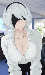 1girls big_breasts blindfold breasts cleavage clothed clothed_female employee female female_focus female_only hairband large_boobs large_breasts looking_at_viewer mole nier nier:_automata nier_(series) office office_clothing office_lady re_xlivex solo solo_female solo_focus yorha_2b