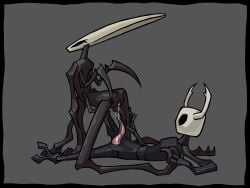1boy1girl bug claws comfortik female hollow_knight hornet_(hollow_knight) humanoid insect_girl insects male newshelter penis penis_out precum pussy pussy_juice roninbullet sex the_knight_(hollow_knight) unusual_penis