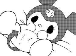 2025 anthro anus black_clothing black_eyes black_headgear black_headwear black_hoodie black_tail black_topwear clothing demon digital_drawing_(artwork) digital_media_(artwork) eyelashes featureless_feet featureless_hands feet female female_anthro gaturo genitals headgear headwear hoodie humanoid_genitalia humanoid_vulva kuromi lagomorph leporid mammal onegai_my_melody print_clothing print_headgear print_headwear print_hood rabbit round_nose sanrio skull_print solo spade_tail tail topwear vulva