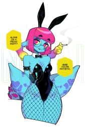 alien alien_girl alien_humanoid blue_skin bunny_ears cteno ctenophorae glasses halphelt head_arms leotard original original_character pink_hair tagme