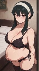 ai_assisted ai_generated bedroom belly black_hair ecchi female panties pregnant pregnant_female red_eyes spy_x_family yor_briar yor_forger