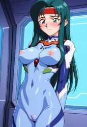 ai_generated blush bodypaint breasts civitai embarrassed embarrassed_nude_female female female_focus female_only green_hair kiyone_makibi large_breasts nipples nude nude_female painted_clothes plugsuit_(cosplay) pussy pussy_juice self_upload shaved_pussy tenchi_muyo! wet_pussy