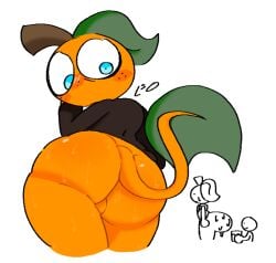1boy ass ass_focus big_ass blush blushing creepy_eyes dandy's_world dandys_world_oc embarrassed femboy fruit fruit_humanoid gay leaf leaf_hair living_food living_object majingajin male male_only object object_head oc orange orange_body original_character shy stare sweat sweating sweaty sweaty_ass tail