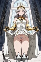 ai_generated naked pussy queen_(to_be_hero_x) to_be_hero_x white_hair_stripe