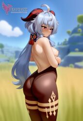 1girls 2d ai_generated ass big_ass breasts erophoenix female female_focus full_body ganyu_(genshin_impact) genshin_impact horns long_hair looking_at_viewer medium_breasts nipples pantyhose patreon_username silver_hair solo solo_female sweat thick thick_thighs uncensored undressing