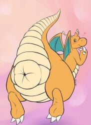 1_horn 2022 3_fingers 3_toes abstract_background ambiguous_gender antennae_(anatomy) anthro anus anus_focus bedroom_eyes big_anus biped blue_body blush bottom_heavy claw_fingers claw_toes countershade_tail countershade_torso countershading dragonite emanata feet fingers flat_colors generation_1_pokemon grey_eyes heart_symbol hi_res horn huge_anus hyper hyper_anus looking_at_viewer looking_back looking_back_at_viewer membrane_(anatomy) membranous_wings miradrgn narrowed_eyes nintendo null orange_body pokemon pokemon_(species) pose rear_view rounded_snout scales seductive semi-anthro simple_background snout solo tail tailbutt tan_body tan_countershading tan_scales thick_tail three-quarter_view toes toony ventral_scales wings