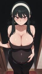ai_assisted ai_generated bedroom belly black_hair ecchi female panties pregnant pregnant_female red_eyes spy_x_family thorn_princess yor_briar yor_forger