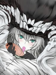 1boy admiral_(kantai_collection) bar_censor black_gloves blush censored female gloves grey_hair hat highres kantai_collection licking penis pointless_censoring shinkaisei-kan short_hair sorono_wa_soro tentacle white_skin wo-class_aircraft_carrier