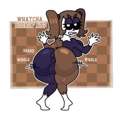 ass big_ass big_breasts breasts checkered crush_(crushtrap) crushtrap english_text hips large_ass looking_at_viewer looking_back oc original original_character shaking shaking_butt talking_to_viewer text thick_thighs thunder_thighs wiggle wiggle_lines