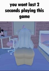 1girls 3d animated ass bedroom caption english_text female_only gif meme nude roblox roblox_avatar robloxian shaking_butt shitpost tagme text twerking unknown_artist white_hair