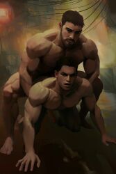 2d 2d_(artwork) anal anal_sex anal_sex bigger_dom bigger_male bigger_penetrating_smaller bottomless bottomless_male bulldog_position capcom chris_redfield couple doggy_style erect_penis erect_while_penetrated erection facial_hair gay gay_sex high_resolution highres male male/male male_penetrated male_penetrating male_penetrating_male maledom malesub military muscular muscular_male nude nude_male painting_(artwork) penis penis_out piers_nivans public_sex realistic resident_evil resident_evil_6 sex size_difference video_game_character video_games wowcherrim