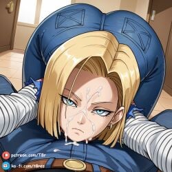 ai_generated android_18 angry ass_up big_ass blonde_hair blue_eyes bubble_butt cum_on_face dragon_ball dragon_ball_super dragon_ball_z facial looking_at_viewer patreon pov t8r