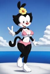 ai_generated animaniacs big_breasts bikini bikini_bottom bikini_top blush civitai dot_warner seductive_look wide_hips