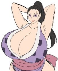 1girls 2d 2d_(artwork) 2d_artwork alternate_breast_size arms_up big_breasts black_hair black_hair_female breasts breasts_bigger_than_head clothing demon_slayer digital_drawing_(artwork) digital_media_(artwork) female female_focus female_only flat_colors hands_behind_head hinatsuru_(kimetsu_no_yaiba) human human_female japanese japanese_clothes japanese_female kimetsu_no_yaiba large_breasts light-skinned_female light_skin long_hair looking_at_viewer momiji_(artist) mommy_milkers ponytail purple_eyes red_lips revealing_clothes simple_background smile smiling smiling_at_viewer solo solo_female solo_focus white_background wife
